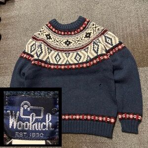 VTG Woolrich Sweater Mens Large Nordic Fair Isle 100% Wool Pullover Crew Neck